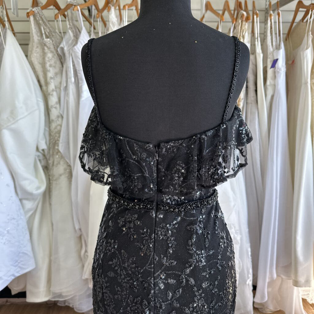 Ellie Wilde Black Sequin Ruffle Long Formal 6
