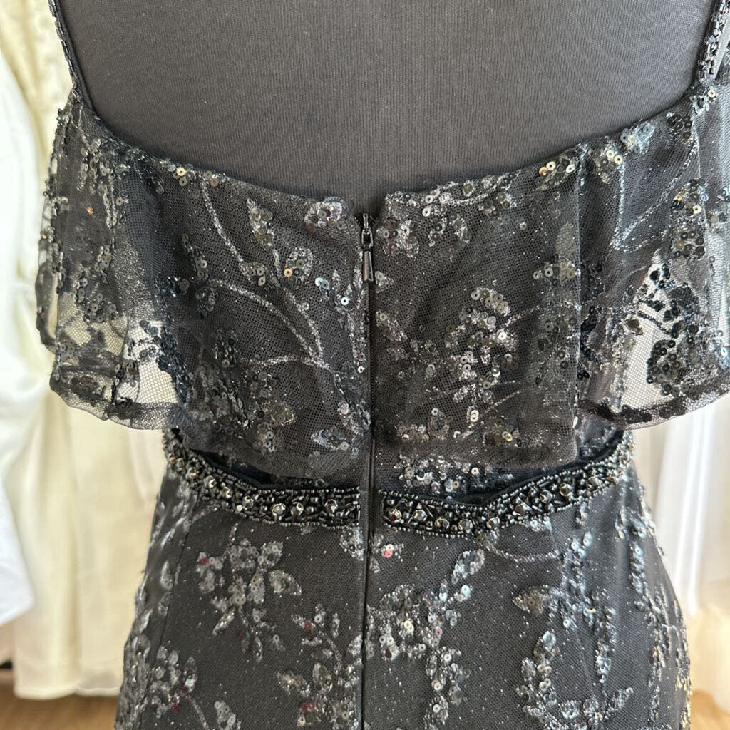 Ellie Wilde Black Sequin Ruffle Long Formal 6