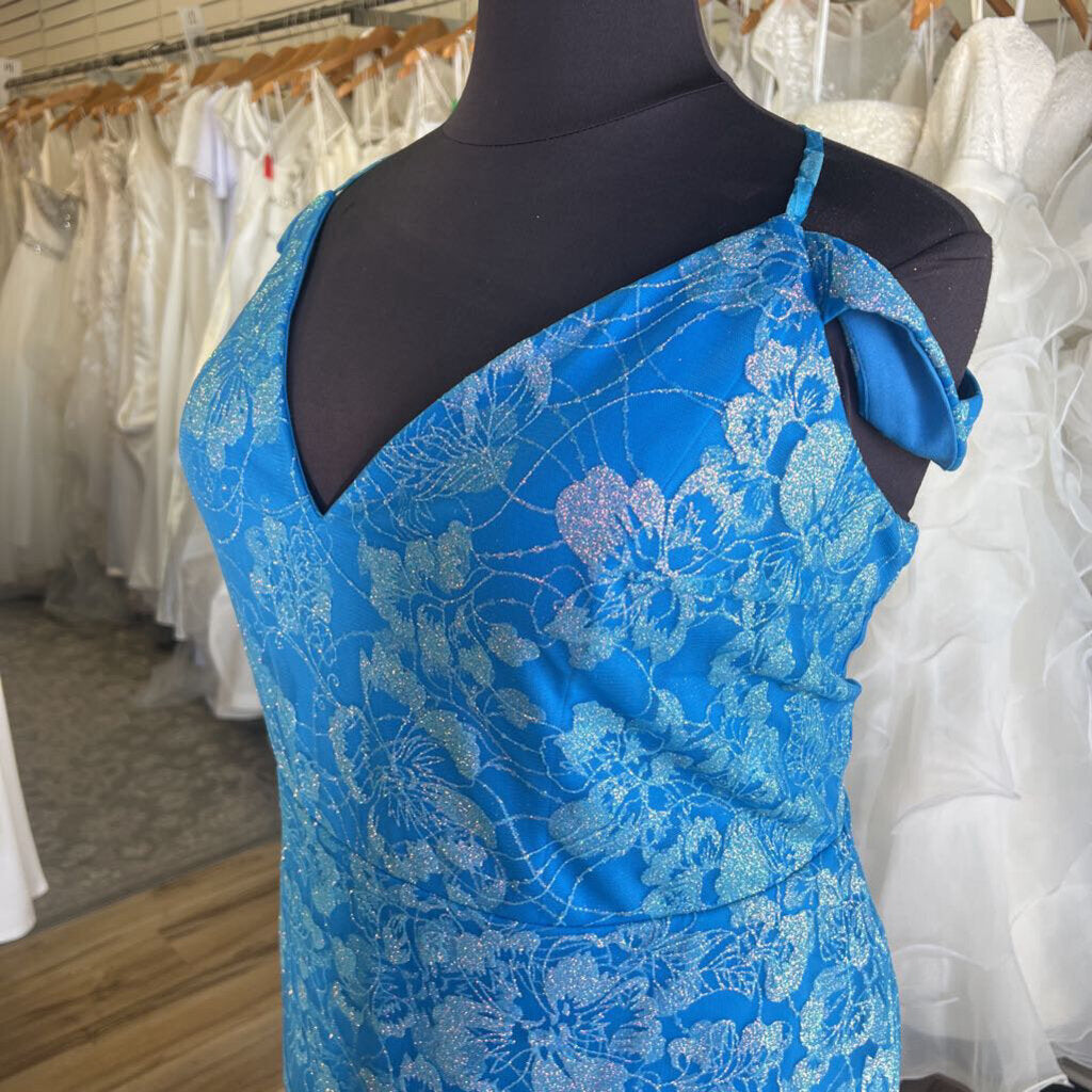 Christina Wu Bright Blue Shimmer Off Shoulder Long Formal 28