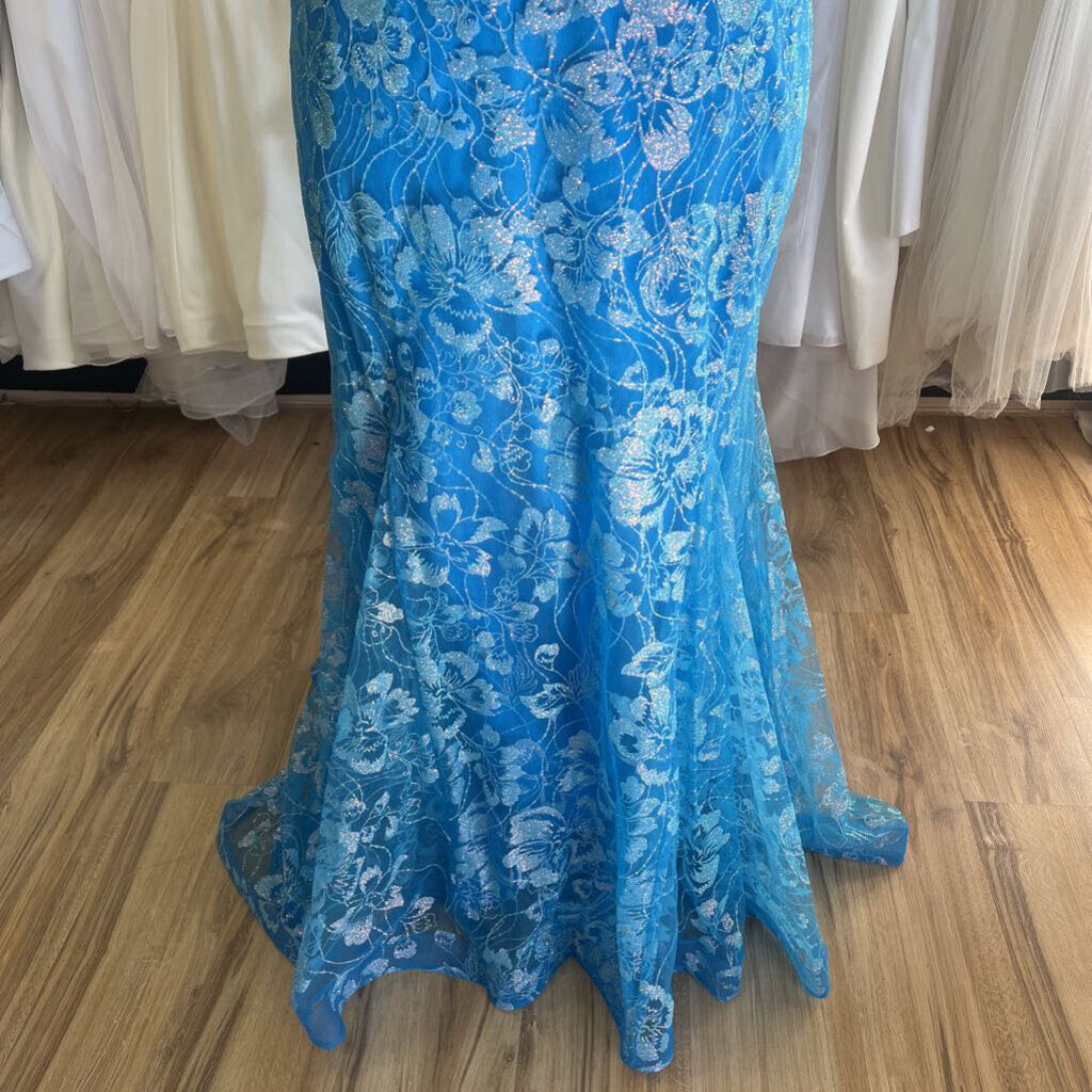 Christina Wu Bright Blue Shimmer Off Shoulder Long Formal 28