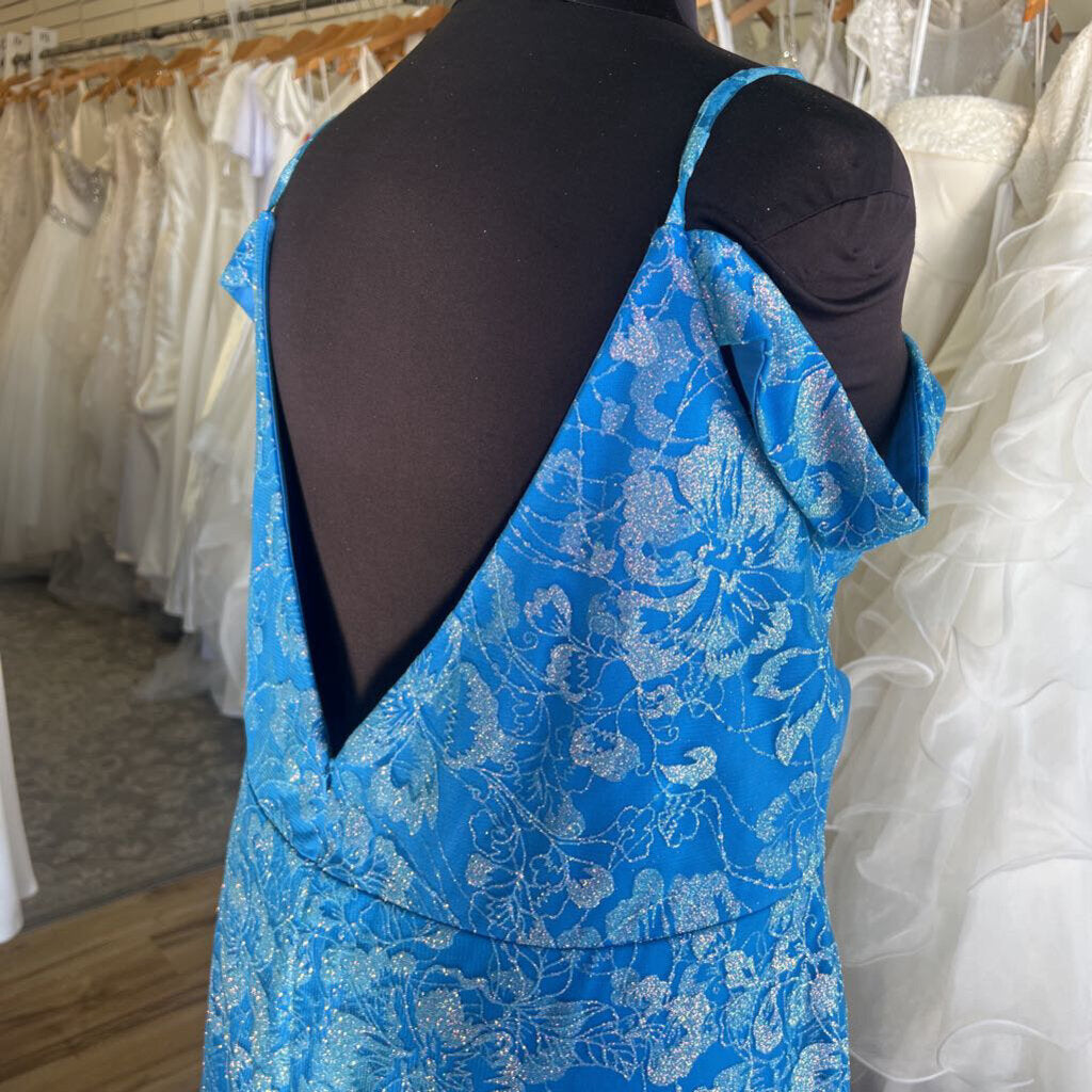 Christina Wu Bright Blue Shimmer Off Shoulder Long Formal 28