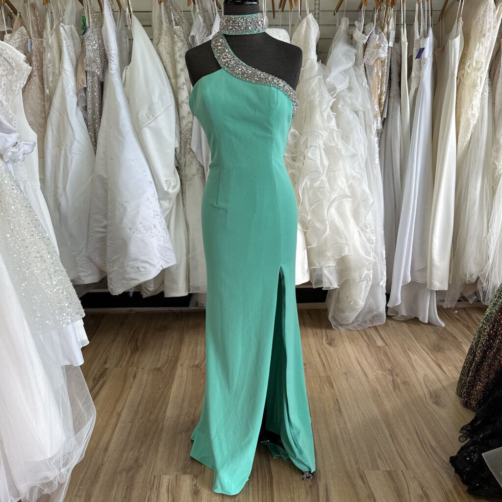 Panoply Sea Foam High Neck Long Formal 8