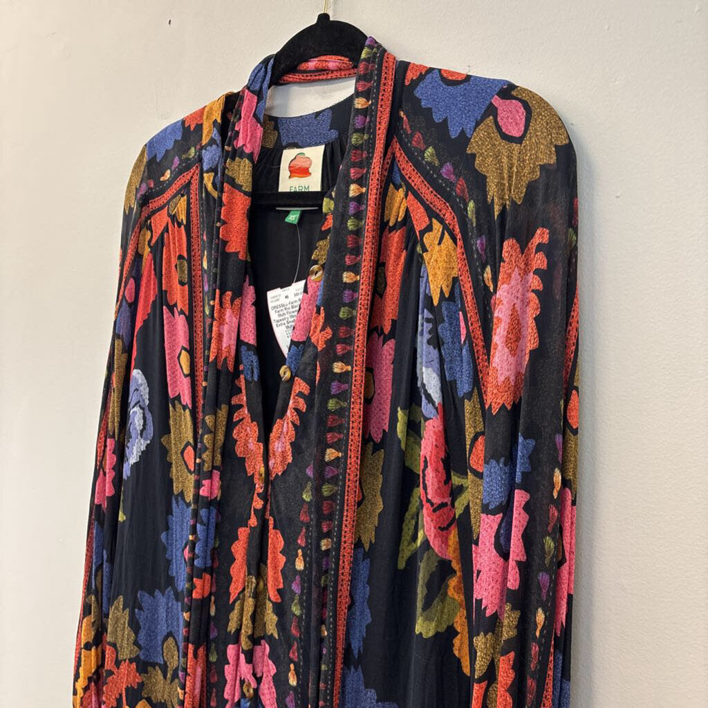 Farm Rio Black/ Multi Flowers Tapestry Mini Dress Extra Small