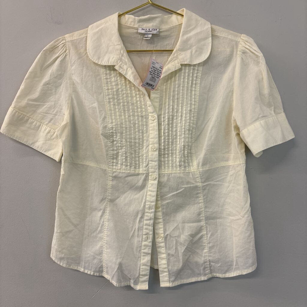 Paul and Joe Pale Yellow Short Sleeve Button Down Top Large
