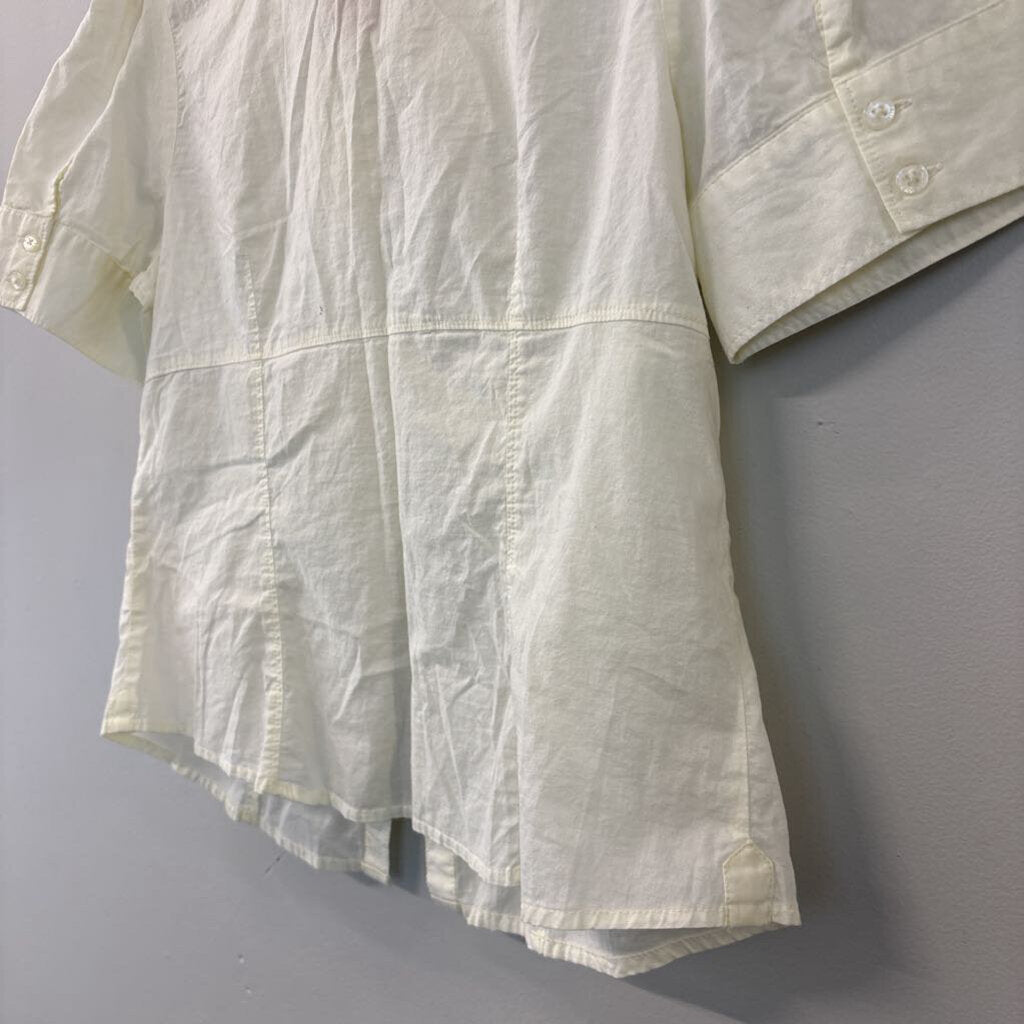 Paul and Joe Pale Yellow Short Sleeve Button Down Top Large