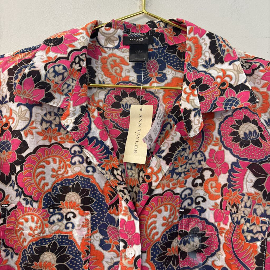 Ann Taylor Pink/ Multi Print Button Down Top 12