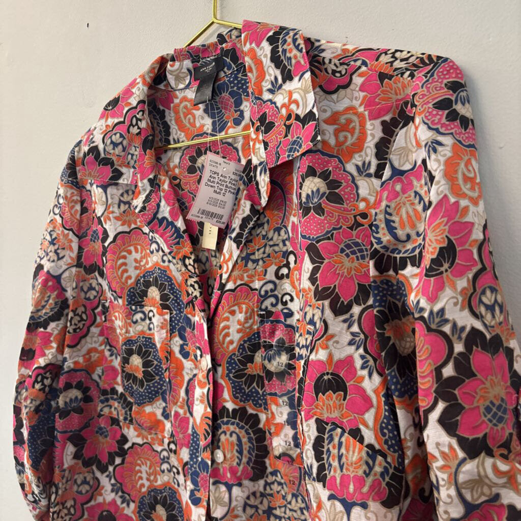 Ann Taylor Pink/ Multi Print Button Down Top 12