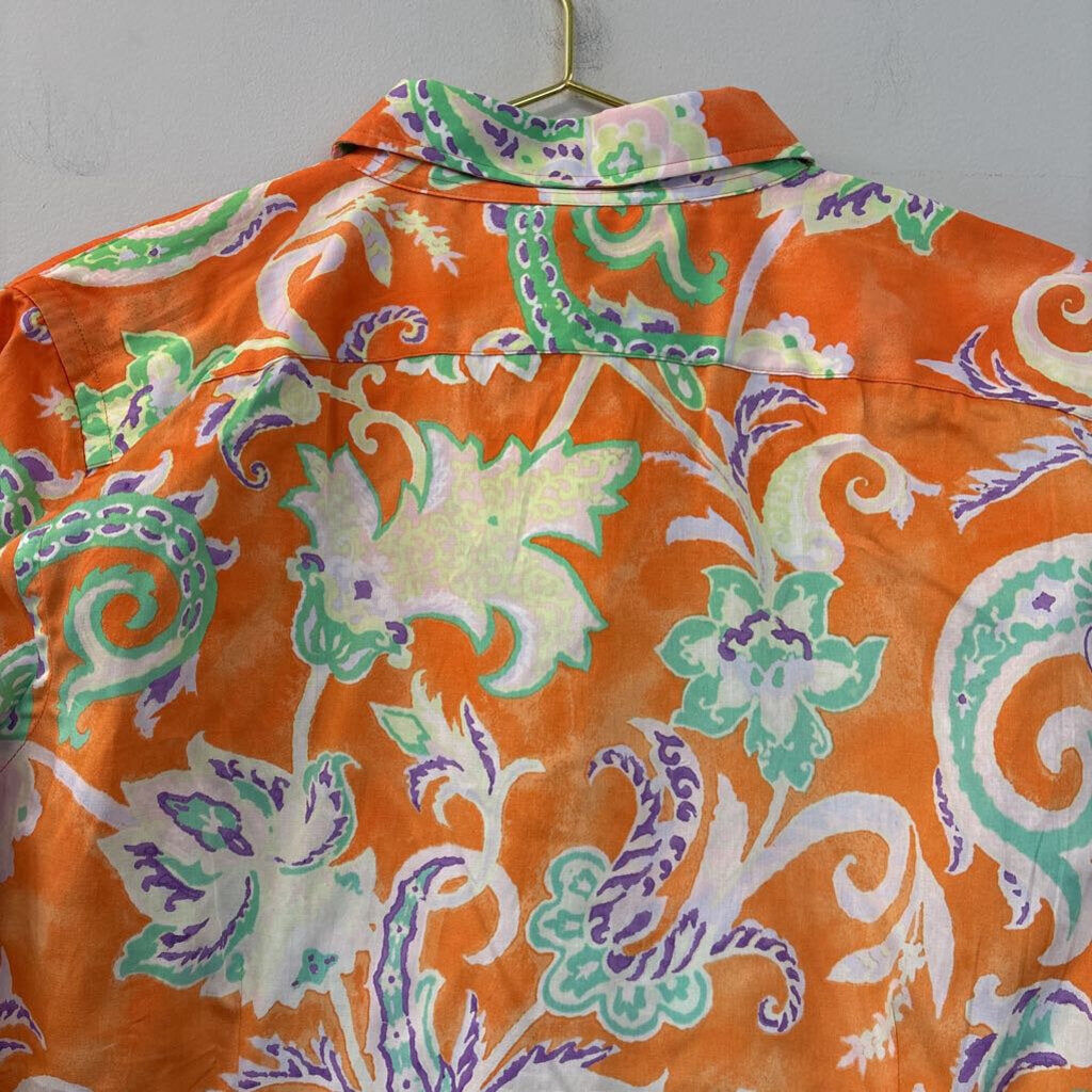 Ralph Lauren Orange/ Multi Print Button Down Top Extra Large