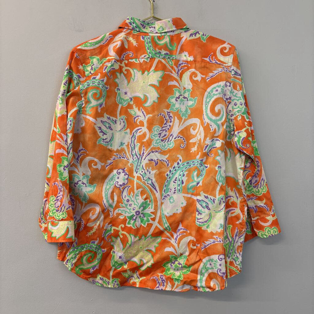 Ralph Lauren Orange/ Multi Print Button Down Top Extra Large
