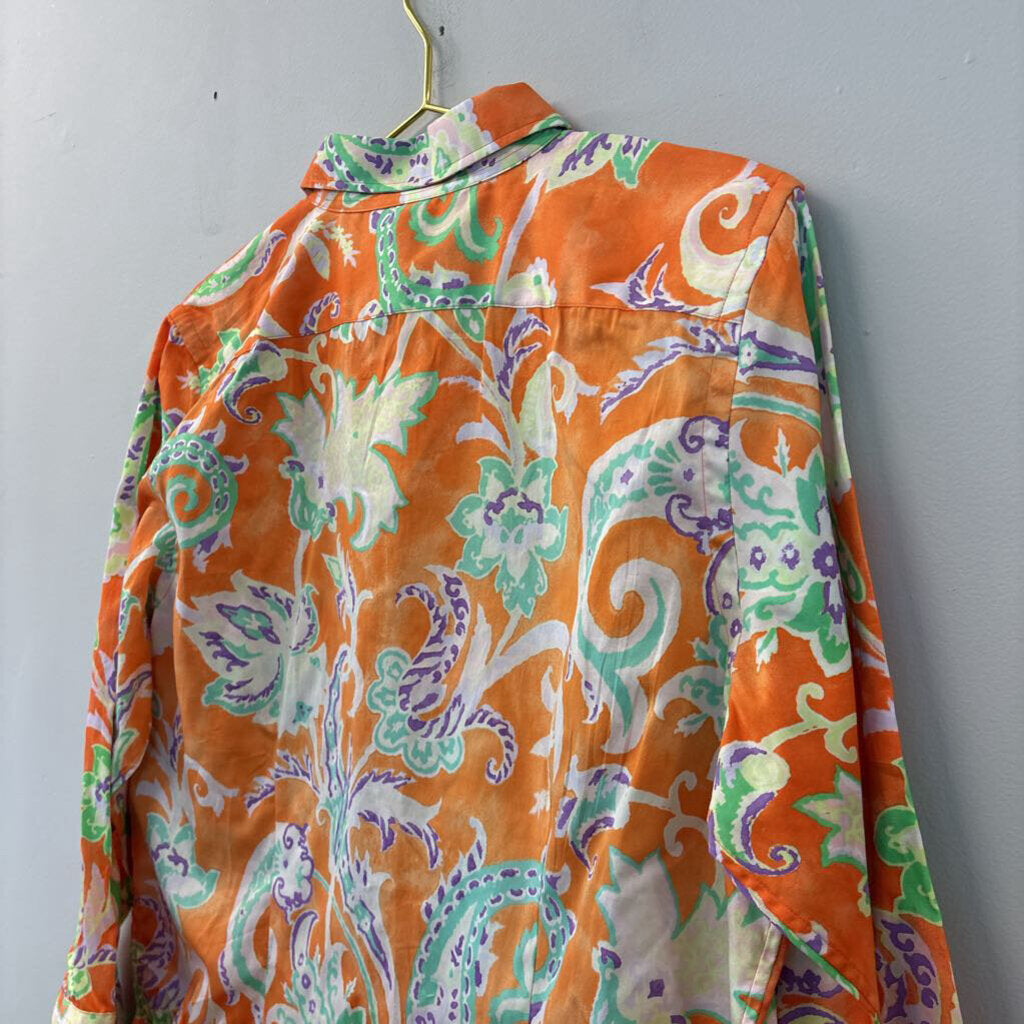 Ralph Lauren Orange/ Multi Print Button Down Top Extra Large