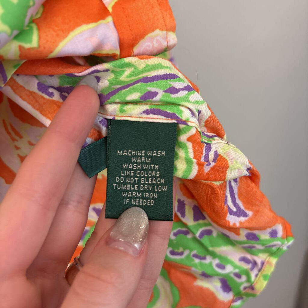 Ralph Lauren Orange/ Multi Print Button Down Top Extra Large
