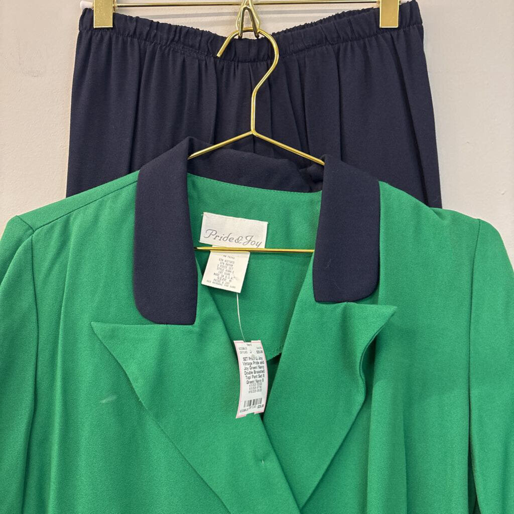 Vintage Pride and Joy Green/ Navy Double Breasted Top/ Pant Set 8