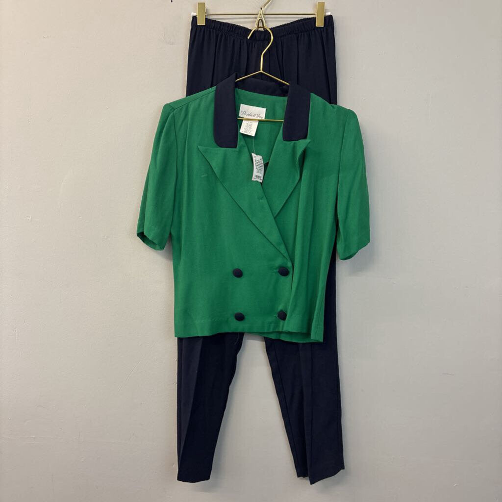 Vintage Pride and Joy Green/ Navy Double Breasted Top/ Pant Set 8