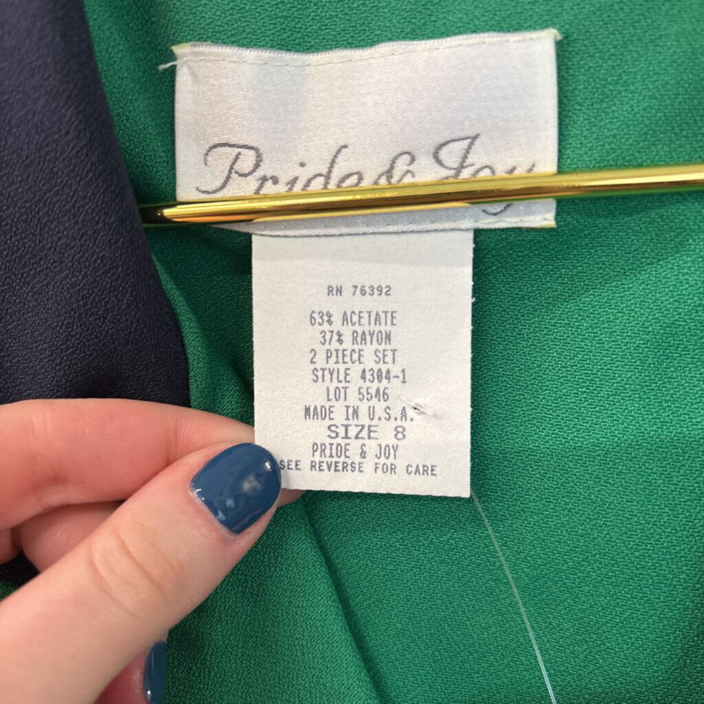 Vintage Pride and Joy Green/ Navy Double Breasted Top/ Pant Set 8