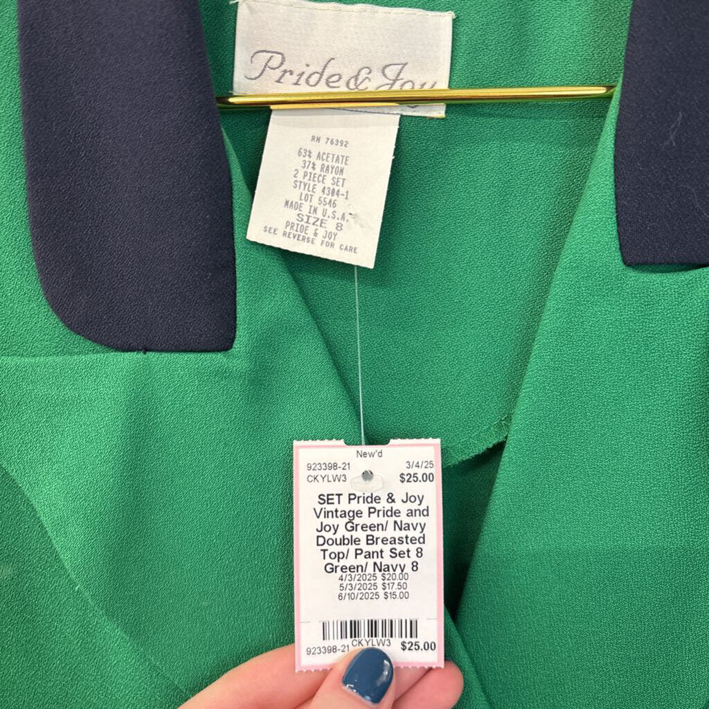 Vintage Pride and Joy Green/ Navy Double Breasted Top/ Pant Set 8
