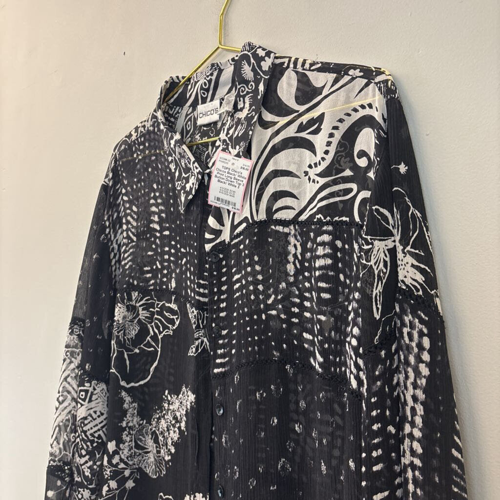 Chicos Black/ White Print Long Sleeve Button Down Top 3