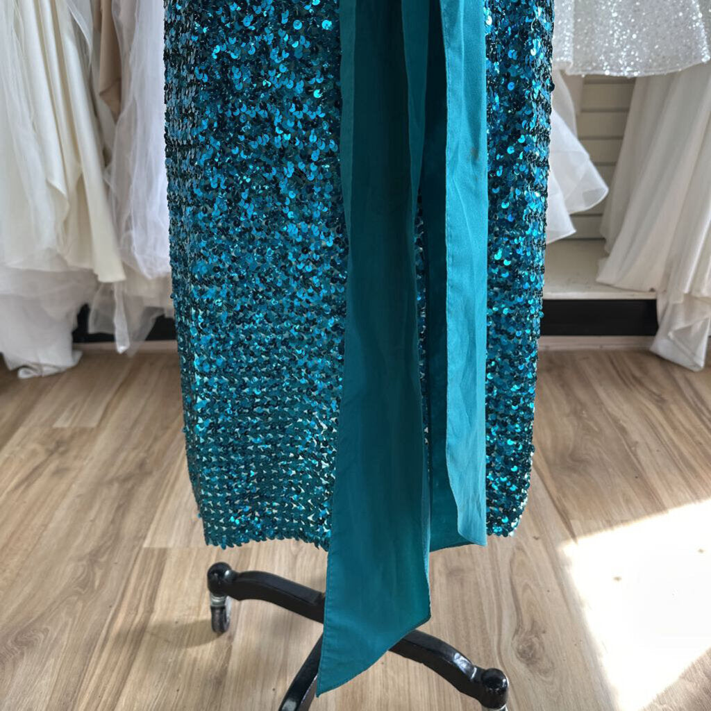 Vintage Themes Blue Sequin V Neck Midi Dress 10