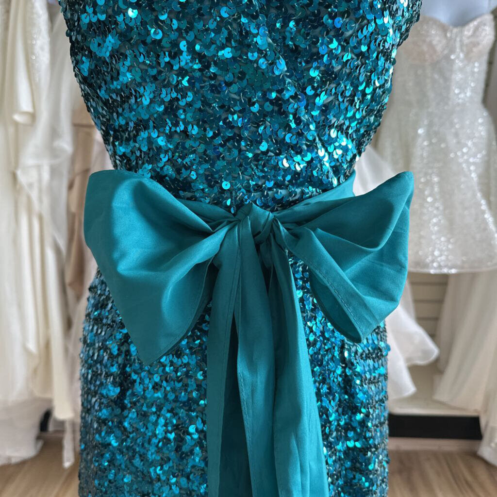 Vintage Themes Blue Sequin V Neck Midi Dress 10