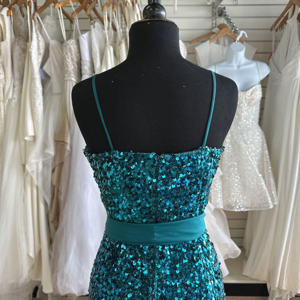 Vintage Themes Blue Sequin V Neck Midi Dress 10