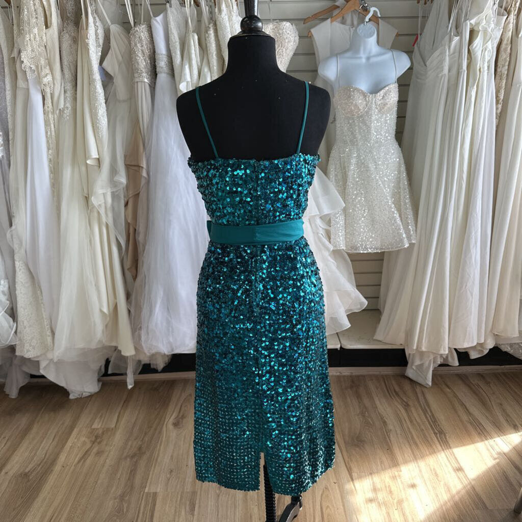 Vintage Themes Blue Sequin V Neck Midi Dress 10