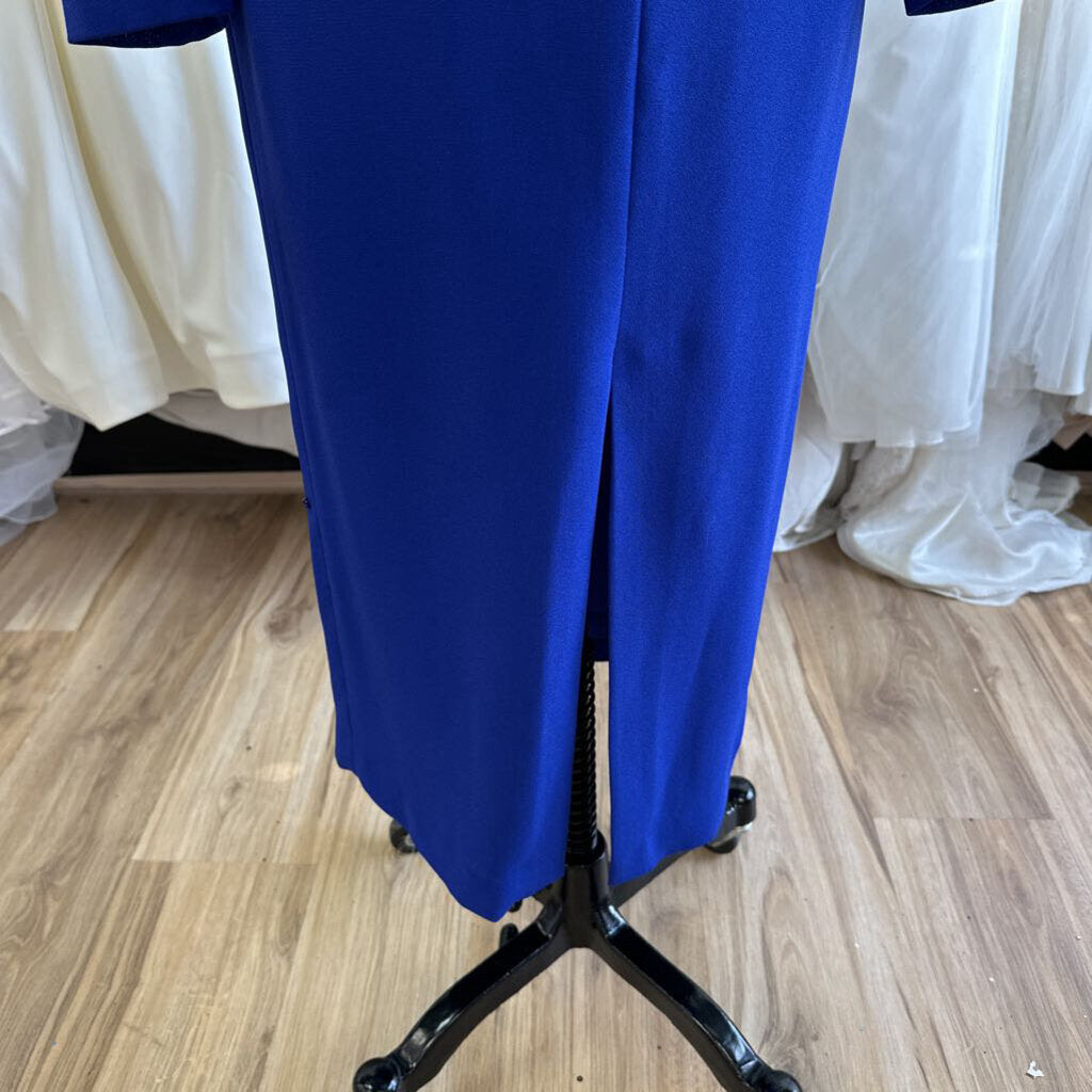 Santa Fe Royal Blue Long Sleeve Beaded Detail Long Formal Dress 6