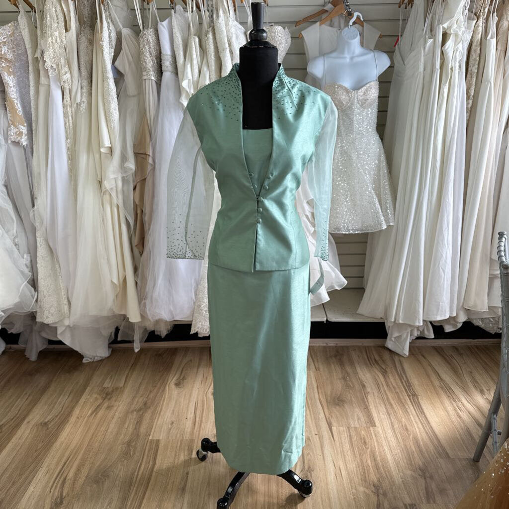 Jessica Howard Green Jacket/ Dress Set Long Formal Dress 6