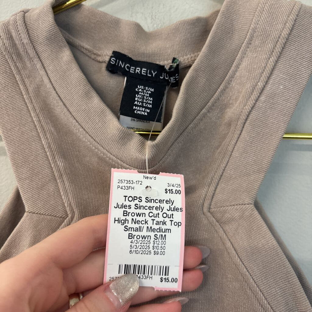 Sincerely Jules Brown Cut Out High Neck Tank Top Small/ Medium