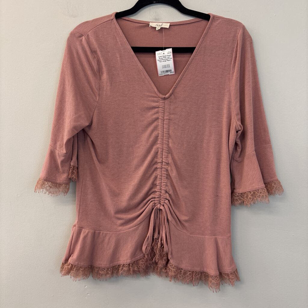 Easel Rose Pink Lace Detail Ruched Front Top Large