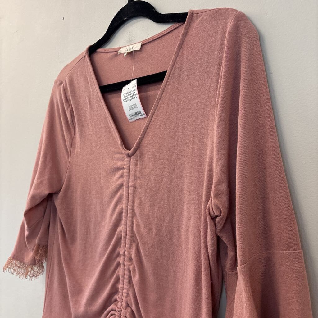 Easel Rose Pink Lace Detail Ruched Front Top Large