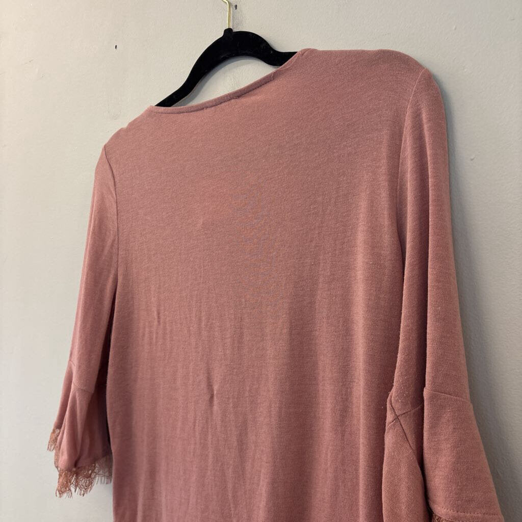Easel Rose Pink Lace Detail Ruched Front Top Large