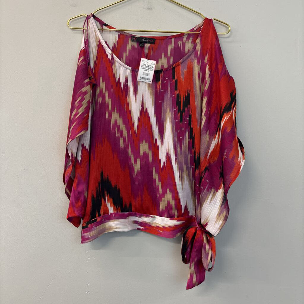 Heart Soul Red/ Multi Print Cold Shoulder Top Medium