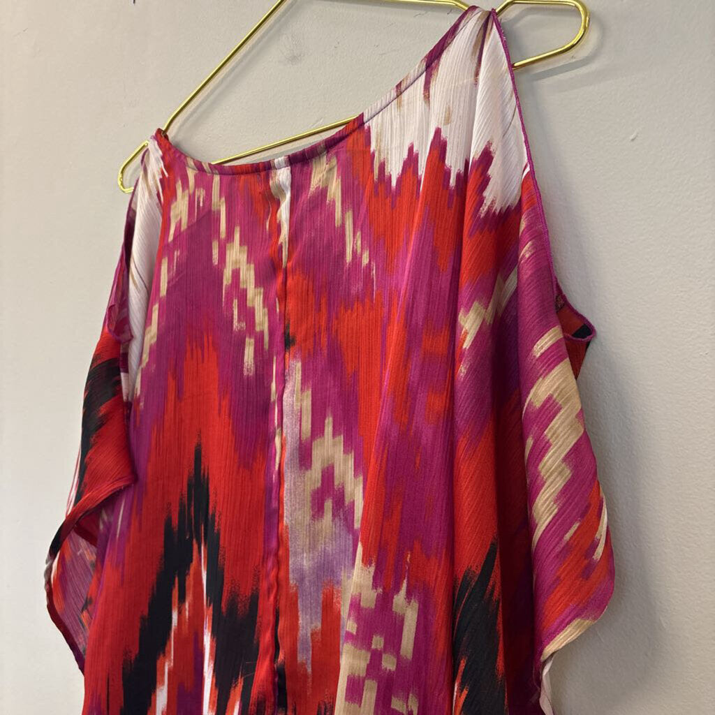 Heart Soul Red/ Multi Print Cold Shoulder Top Medium