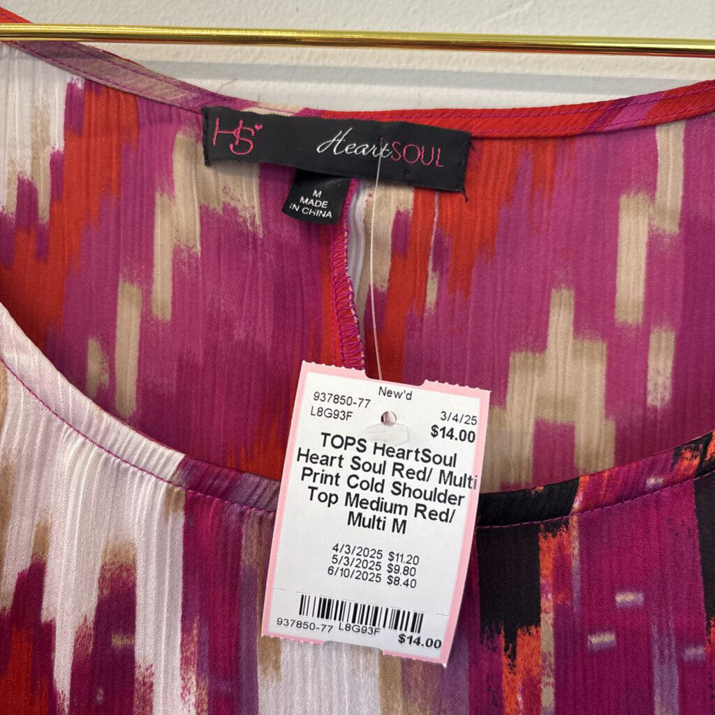 Heart Soul Red/ Multi Print Cold Shoulder Top Medium