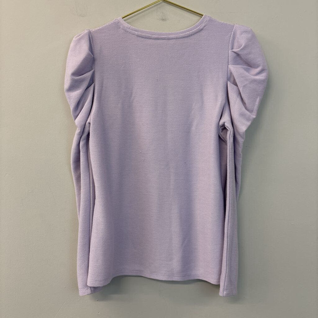 Nine West Purple Ribbed Puff Shoulder Long Sleeve Top Medium