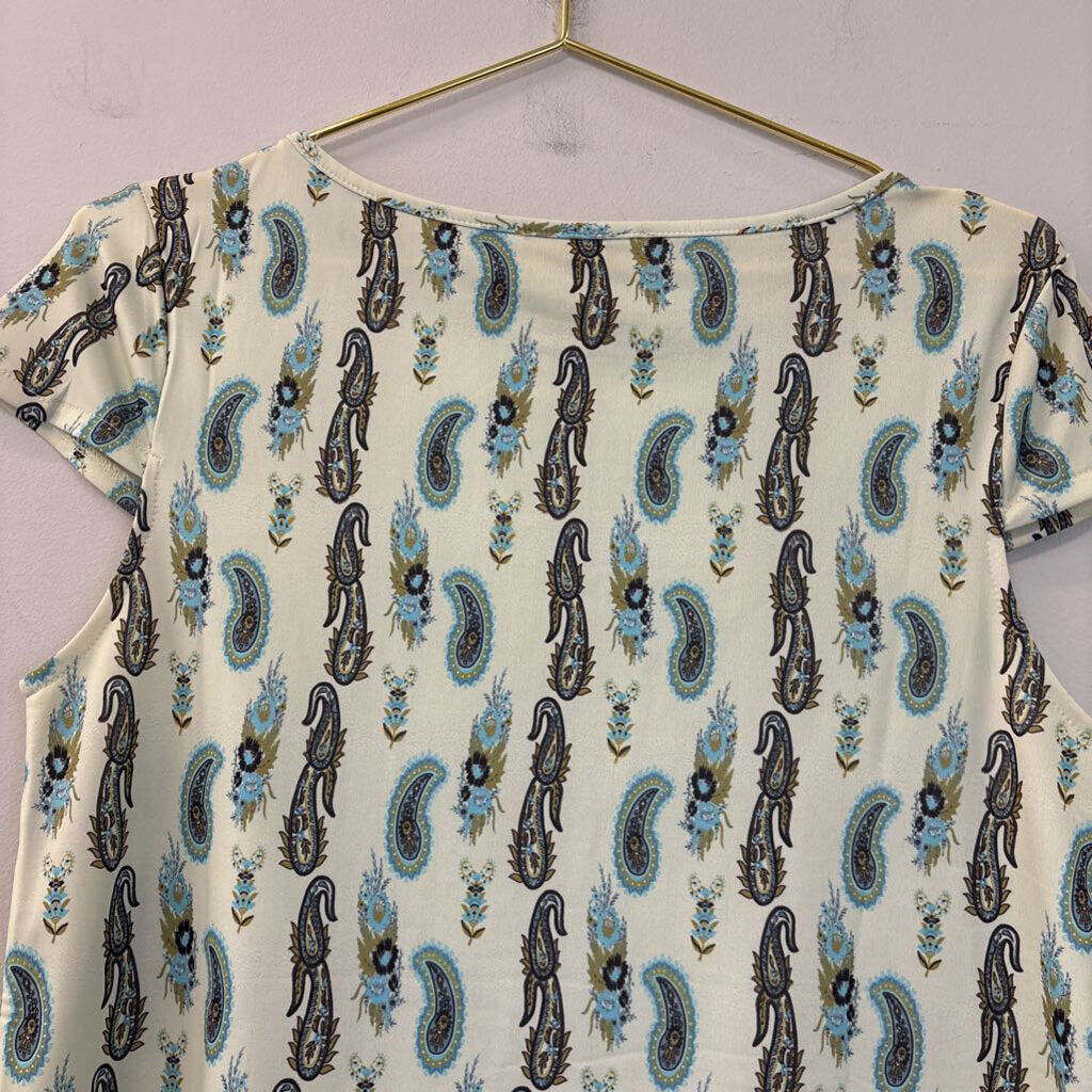 Aryeh Green/ Multi Paisley Print Short Sleeve Dress Medium