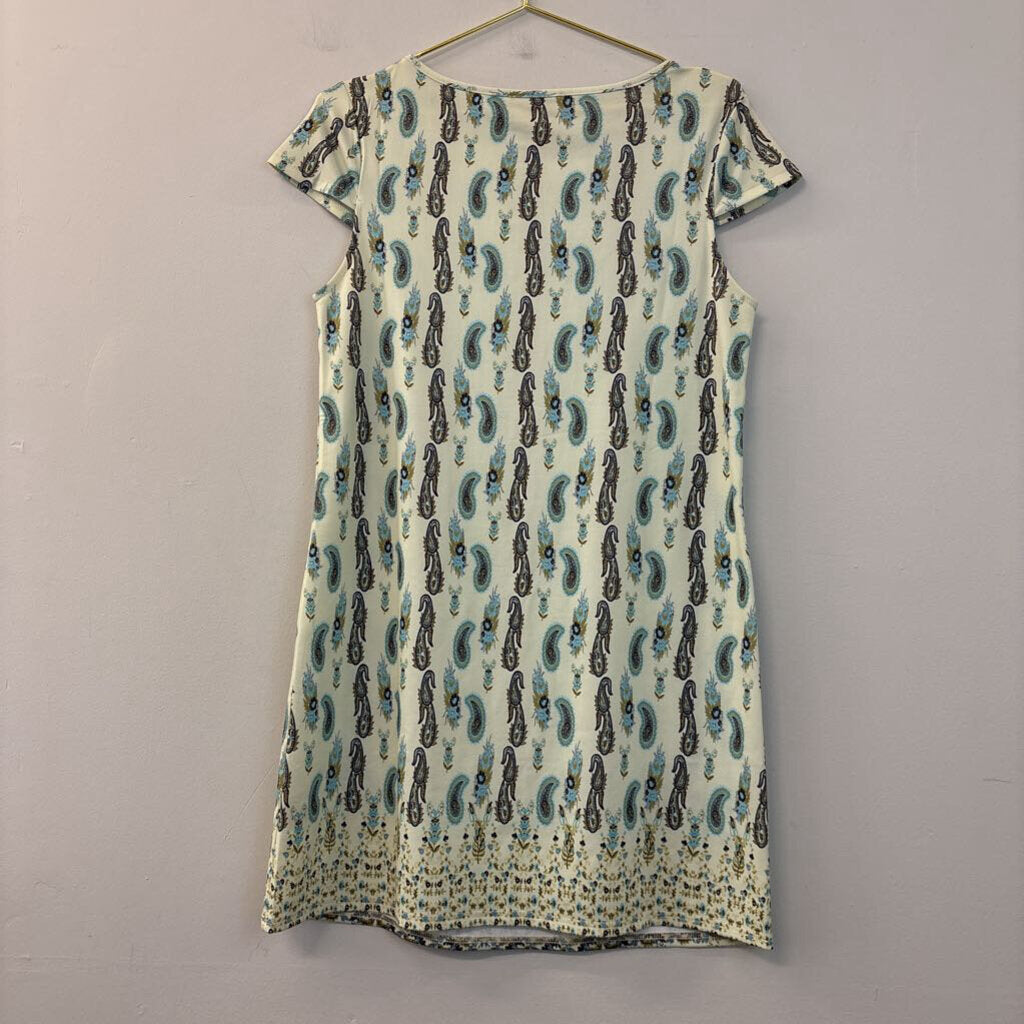 Aryeh Green/ Multi Paisley Print Short Sleeve Dress Medium