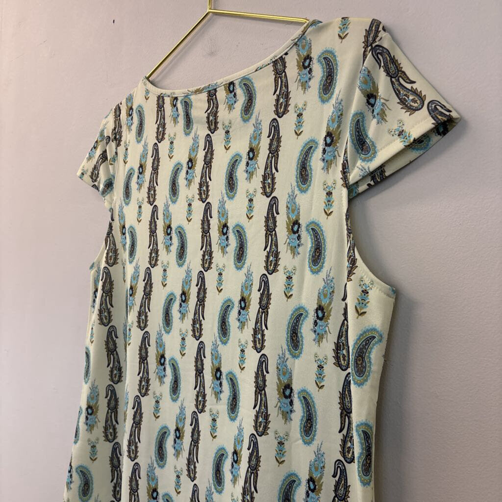 Aryeh Green/ Multi Paisley Print Short Sleeve Dress Medium