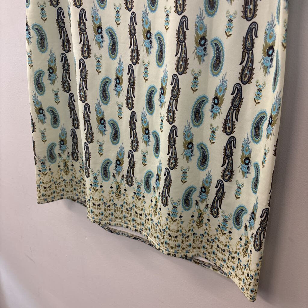 Aryeh Green/ Multi Paisley Print Short Sleeve Dress Medium