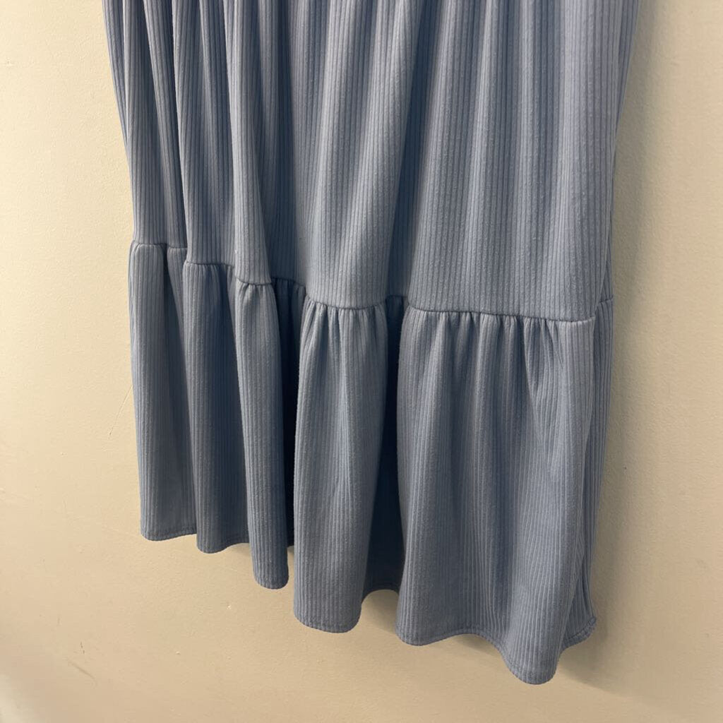 See You Monday Blue Short Sleeve Tiered Dress Large