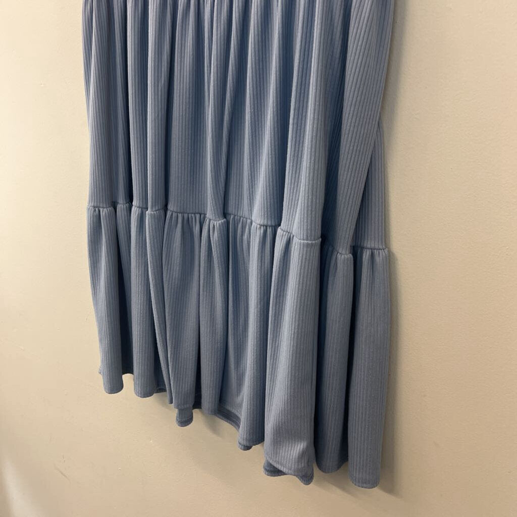 See You Monday Blue Short Sleeve Tiered Dress Large