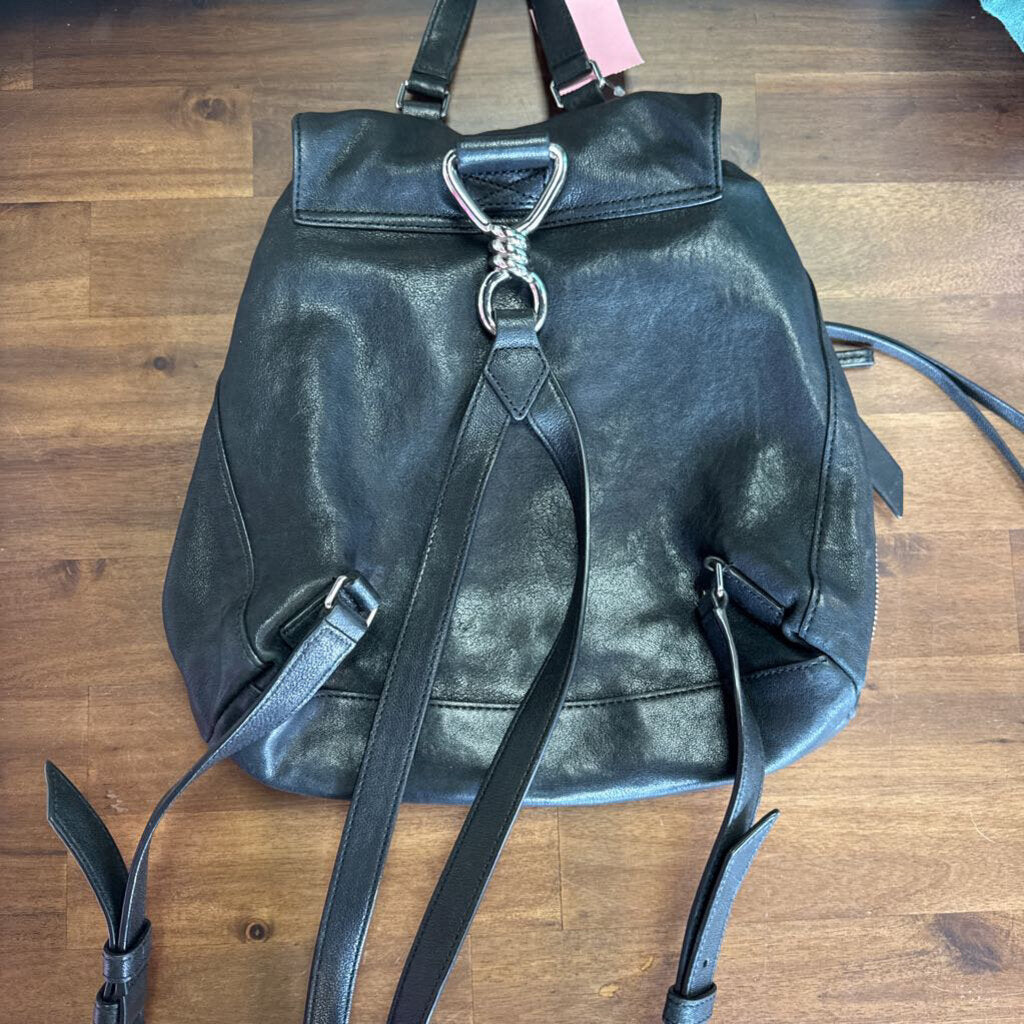 All Saints Black Leather Dual Pocket Backpack