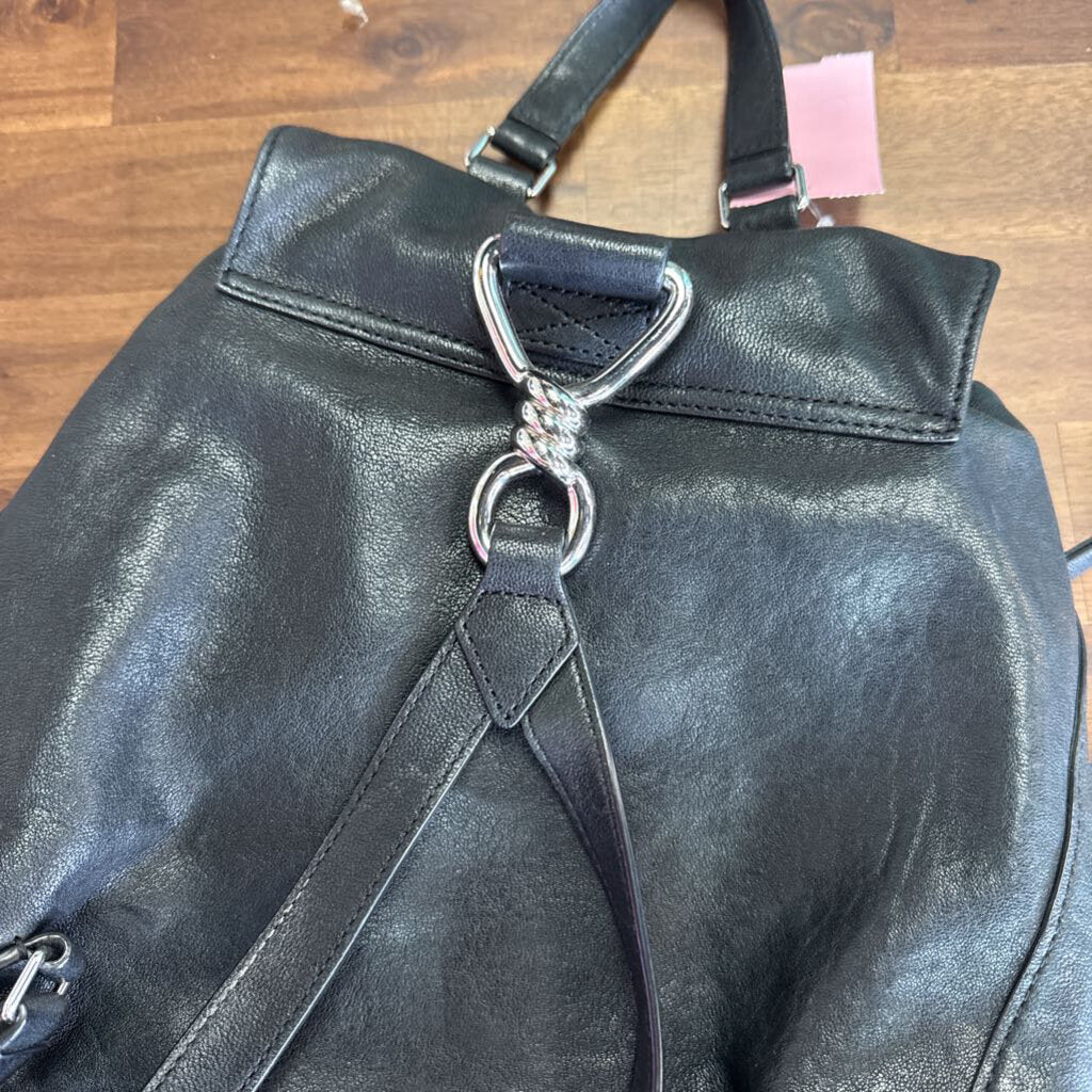 All Saints Black Leather Dual Pocket Backpack