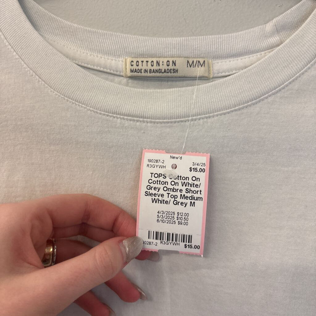 Cotton On White/ Grey Ombre Short Sleeve Top Medium