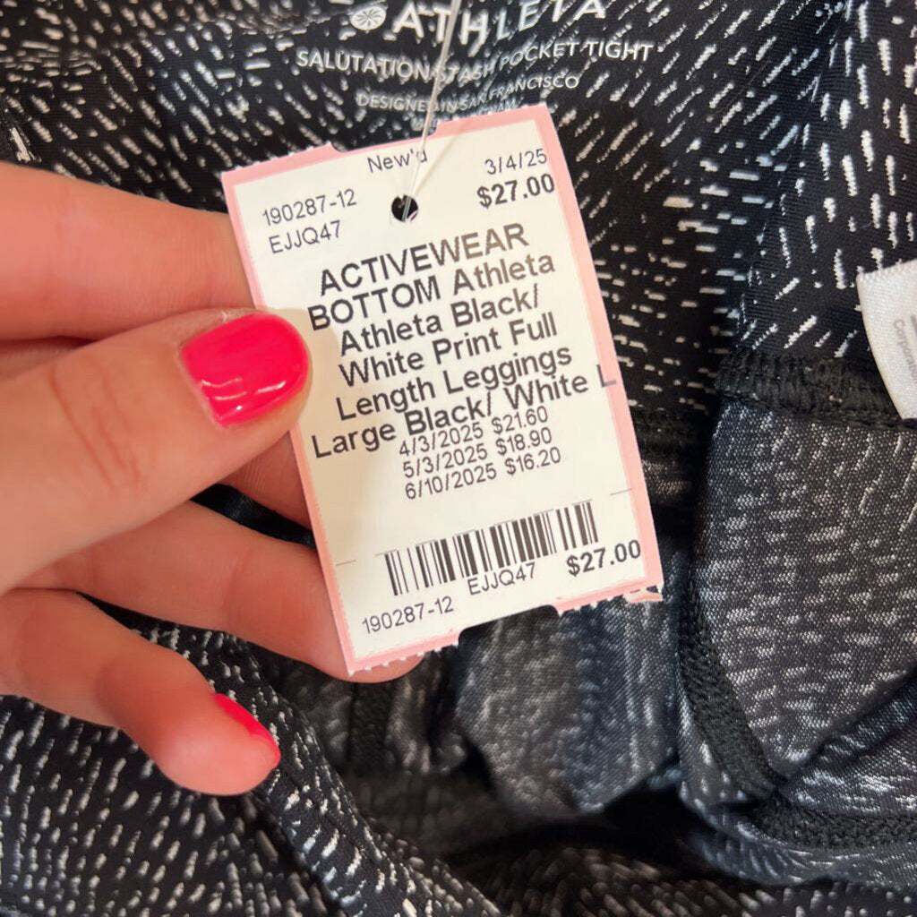 Athleta Black/ White Print Full Length Leggings Large
