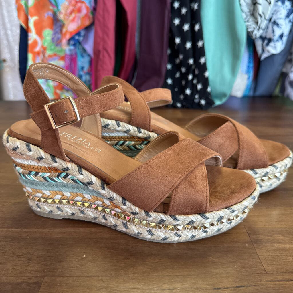 Patrizia Brown/ Multi Sloan Suede Strappy Wedge Heels 36