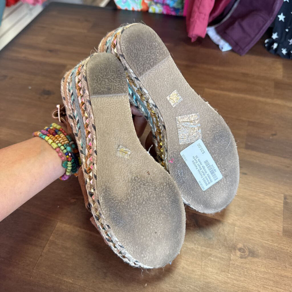Patrizia Brown/ Multi Sloan Suede Strappy Wedge Heels 36