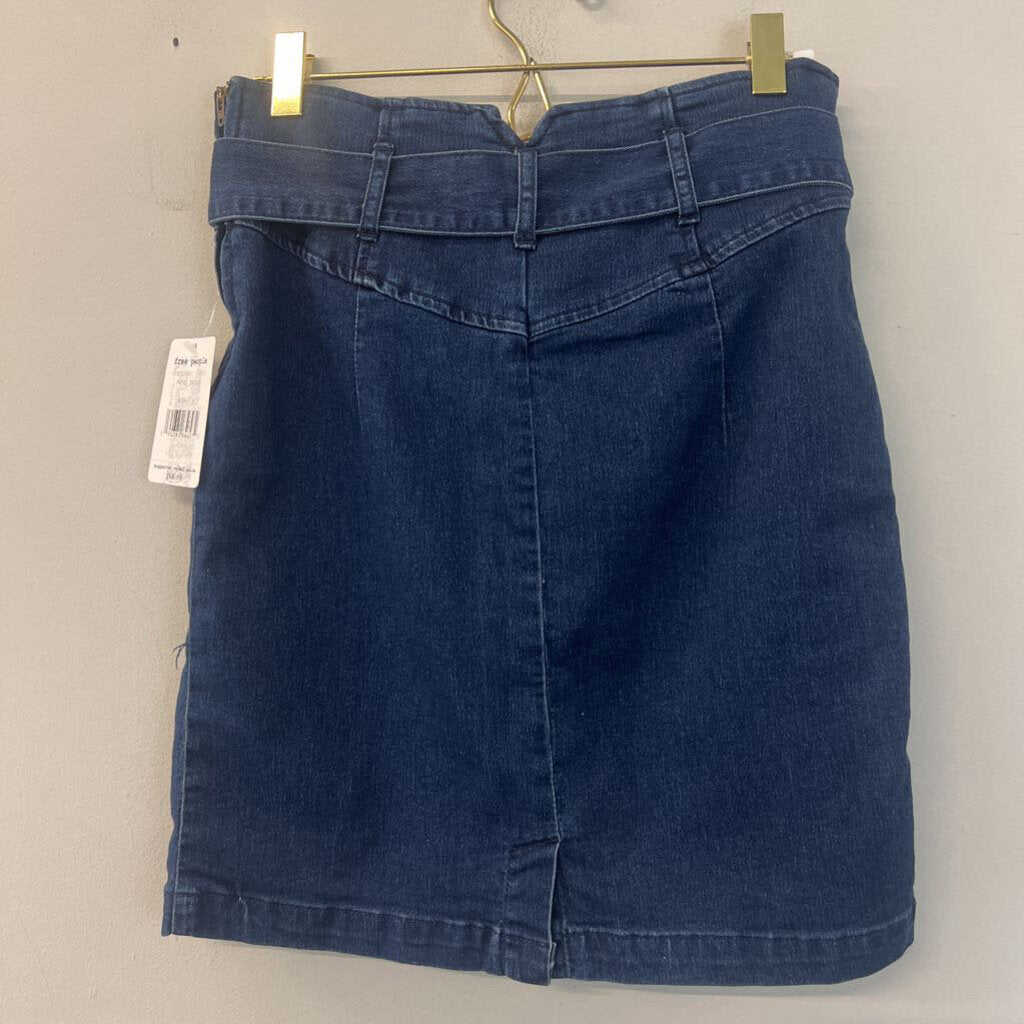 Free People Dark Wash Denim Skirt With Belt 8