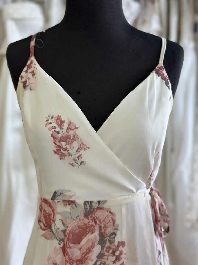 Lulus Rose Print Wrap Long Dress Medium