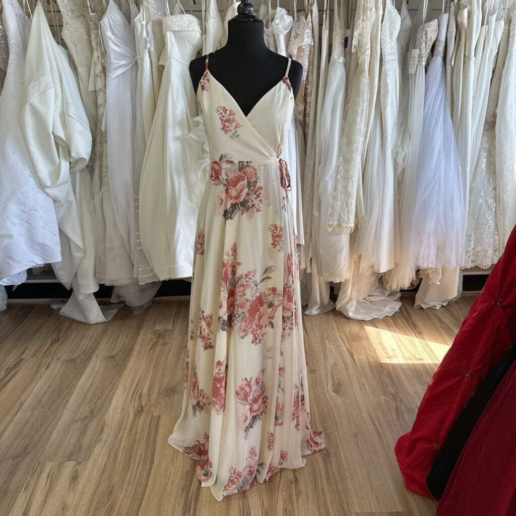 Lulus Rose Print Wrap Long Dress Medium
