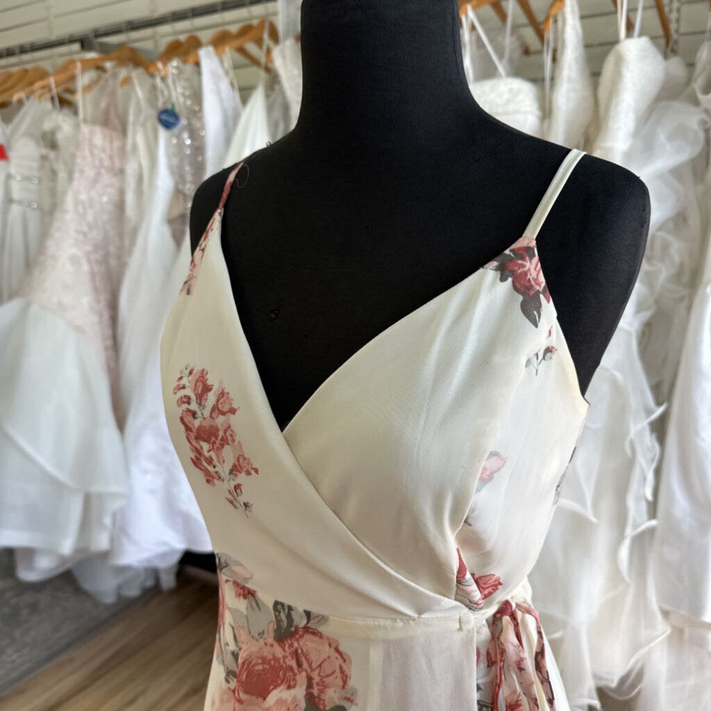 Lulus Rose Print Wrap Long Dress Medium